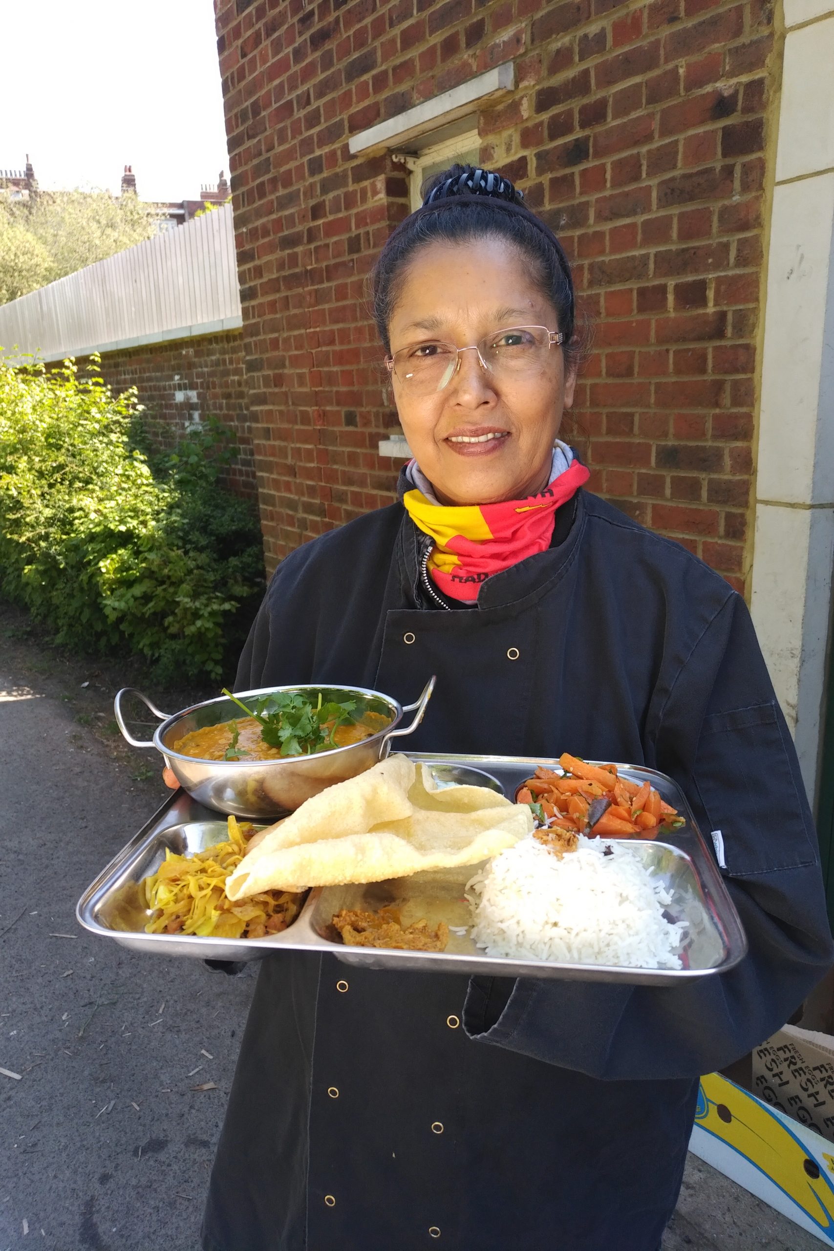 Amy with dish of day